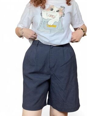 Vintage Izod Club Navy Grid Pleated Shorts